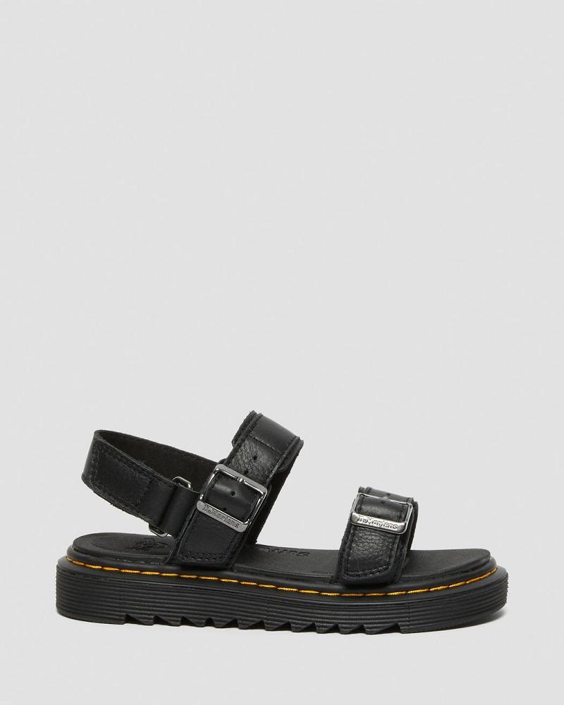 Black Kids' Dr Martens Junior Kyle Leather Sandals | CA 721ZUT